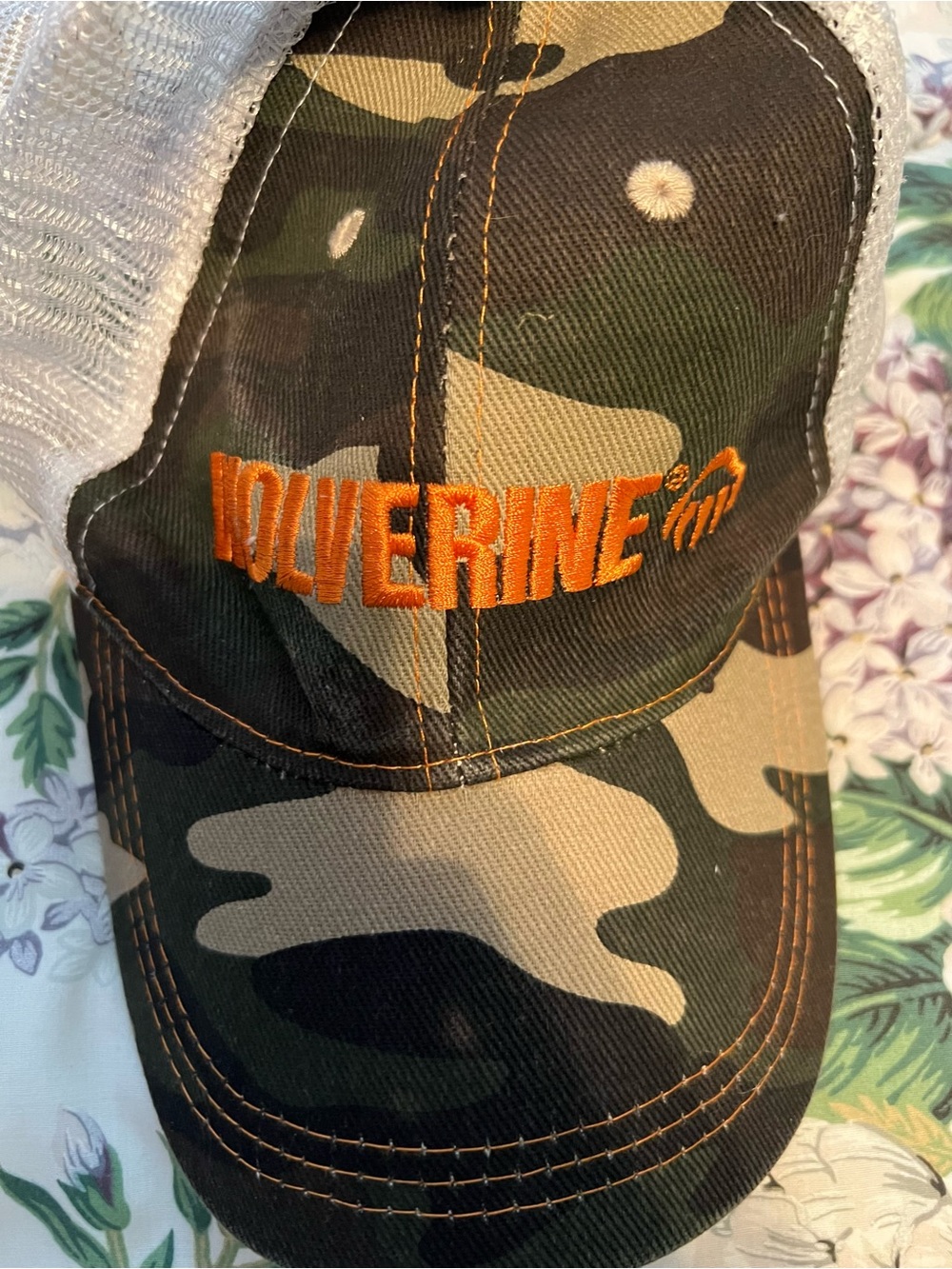 Wolverine Workwear Hat Cap Snapback Camo Spell Out Orange Logo Adjustable